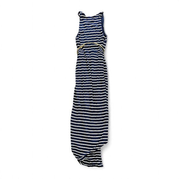 Size 0 Ever New Maxi Tank Dress Belted Asymmetric Hem Striped Blue White Women - Picture 4 of 4